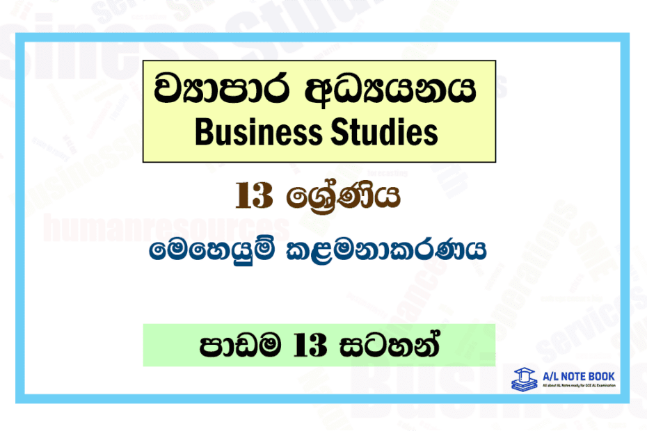 Meheyum Kalamanakaranaya | Grade 13 Business Studies Lesson 13 Notes