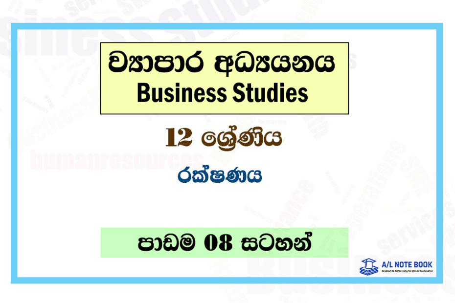 Rakshanaya | Grade 12 Business Studies Lesson 08 Notes