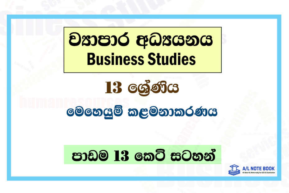 Meheyum Kalamanakaranaya | Grade 13 Business Studies Lesson 13 Short Notes