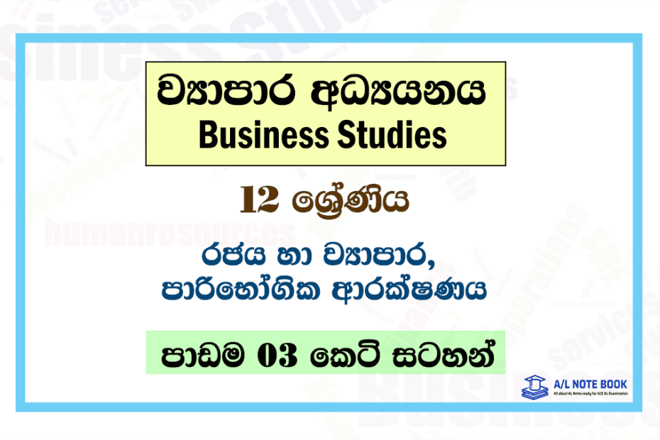 Rajaya ha Viyapara Paribogika Arakshanaya | Grade 12 Business Studies Lesson 03 Short Notes