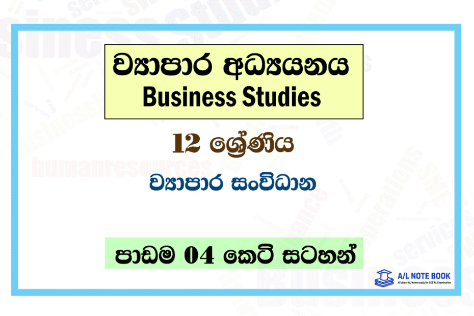 Viyapara Sanvidhana | Grade 12 Business Studies Lesson 04 Short Notes